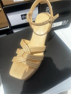 Marc Fisher Tan Knotted Strap Square-Toe Heels